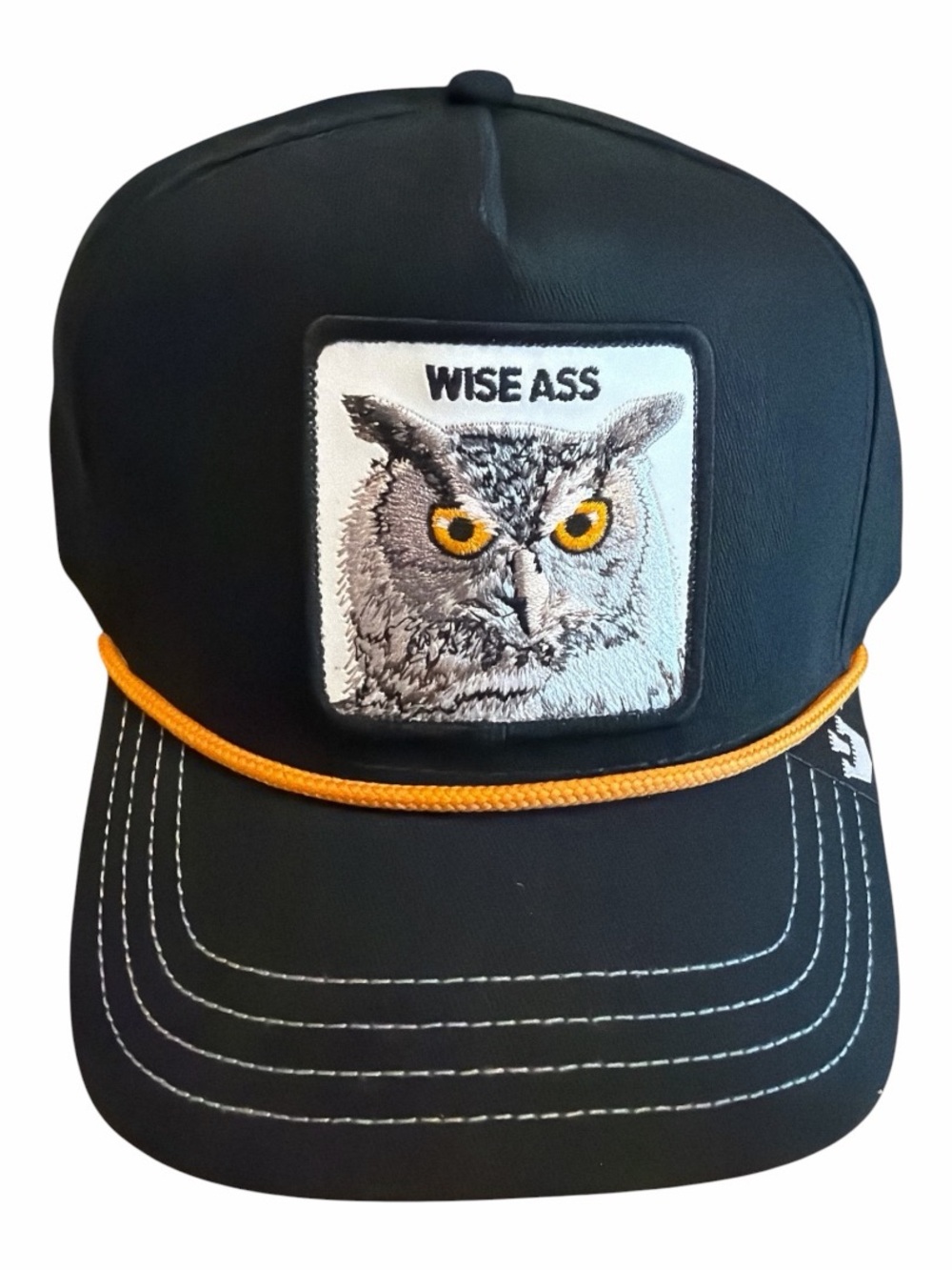 Wise Owl Trucker Hat Goorin Bros Wise Ass Black Snapback NWT